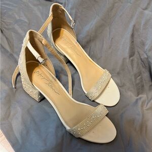 Betsey Johnson Ivory Pearl Block Heel Sandal